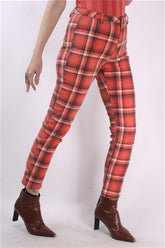 סקיני משבצות באדום- XS-S